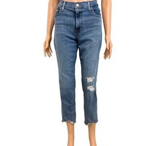 Levi's 724 29 high rise straight crop distressed ripped stretch jeans J1 3056